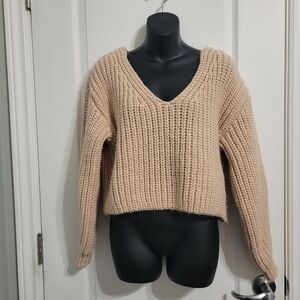 Cozy Pale Pink Chunky Cropped Oversized Knit Sweater Sz Med